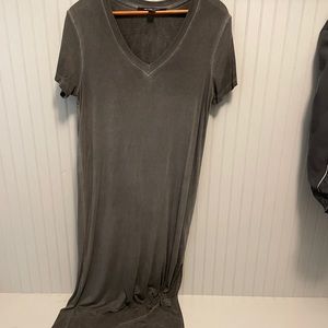 Grey v-neck tshirt dress.